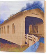Grave Creek Covered Bridge In Watercolor Wood Print