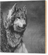 Gray Wolf - Black And White Wood Print