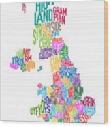 Great Britain County Text Map Wood Print