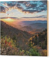 Great Smoky Mountains National Park Nc Scenic Autumn Sunset Landscape Wood Print