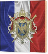 Greater Coat Of Arms Of The First French Empire Over Flag Wood Print