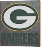 Green Bay Packers On An Abraded Steel Texture Wood Print