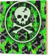 Green Deathrock Skull Wood Print