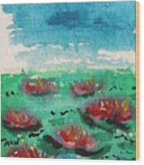 Green Pond With Many Flowers Wood Print