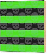 Green Skull Stripes Wood Print