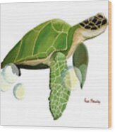 Green Turtle Wood Print