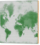 Green World Map Wood Print