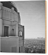 Griffith Observatory And Downtown Los Angeles Wood Print