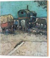 Gypsy Camp With Horse Carriage Wood Print