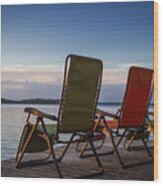 Hackensack Minnesota Lawn Chairs On Dock At Sunset Wood Print