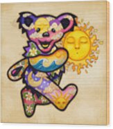 Happy Bear And Sun Wood Print
