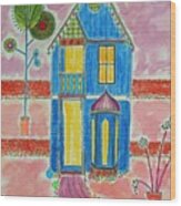 Happy Gingerbread -- Whimsical Colorful House Wood Print
