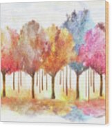 Happy Pastel Trees Wood Print