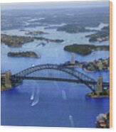 Harbour Bridge From Helicopter Flight Wood Print