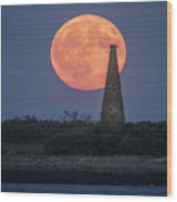 Harvest Moon Over Stage Island, Maine Wood Print