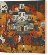 Haunted House - A Folk Art Original - Artist Folkartmama Wood Print