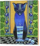 He Is Back - Blue Cat Art Wood Print