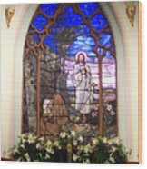 He Is Risen Stained Glass Window Wood Print