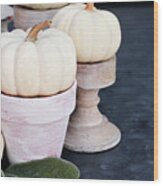 Heirloom And Mini Pumpkins On Rustic Table Wood Print
