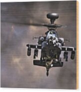 Helicopter In The Smoke Wood Print