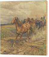 Herding Horses Wood Print