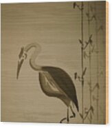 Heron In Sumi-e Wood Print