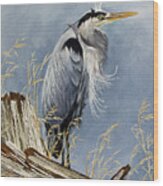 Herons Windswept Shore Wood Print