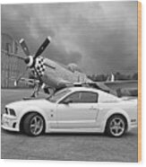 High Flyers - Mustang And P51 In Black And White Wood Print
