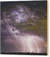Highway 52 Storm Cell - Two And Half Minutes Lightning Strikes Wood Print