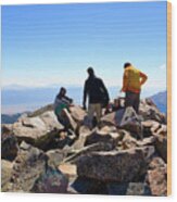 Hikers At Summit On Mount Yale Colorado Wood Print