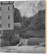 Historic Mansfield Grist Mill Black And White Wood Print