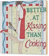 Holiday Kissing Cooking Wood Print