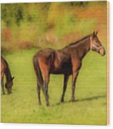 Horses In The Pasture Wood Print