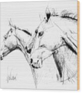 Horses - Ink Drawing Wood Print