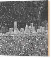 Houston Skyline Map Black And White Wood Print