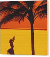 Hula At Sunset Wood Print