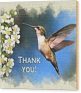 Thank You Card Hummingbird Just Looking Wood Print