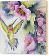 Hummingbird With Pink Flowers Wood Print