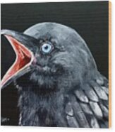 Hungry Baby Raven Wood Print