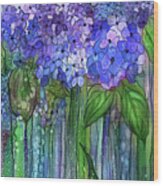 Hydrangea Bloomies 2 - Blue Wood Print