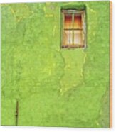 Window On Green Wall In Norway Wood Print