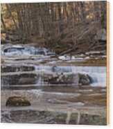 Ice On Fall Stream Wood Print