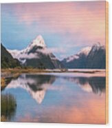 Iconic View Of Milford Sound At Sunrise - New Zealand Wood Print