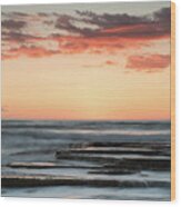 Idyllic Sunset And Waving Ocean Wood Print