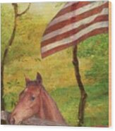 Illustrated Horse In Golden Meadow Wood Print