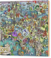 Illustrated Map Of Europe Wood Print