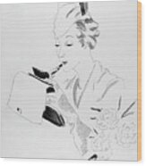 Illustration Of A Woman Applying Lipstick Wood Print