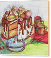 Illustration Of  Winter Party Cake Wood Print