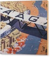 Imperial Airways Airplane Flying Over River Ganges In India - Vintage Travel Advertising Poster Wood Print