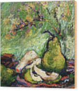 Impressionist Pears And Chocolate Oil Painting Wood Print
